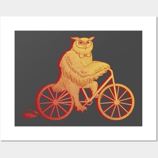 Owl on a Bike Orange Posters and Art